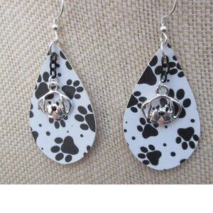 PRICE DROP! Handmade  Dog or Cat Paw Print Faux Leather Earrings Sterling Wires